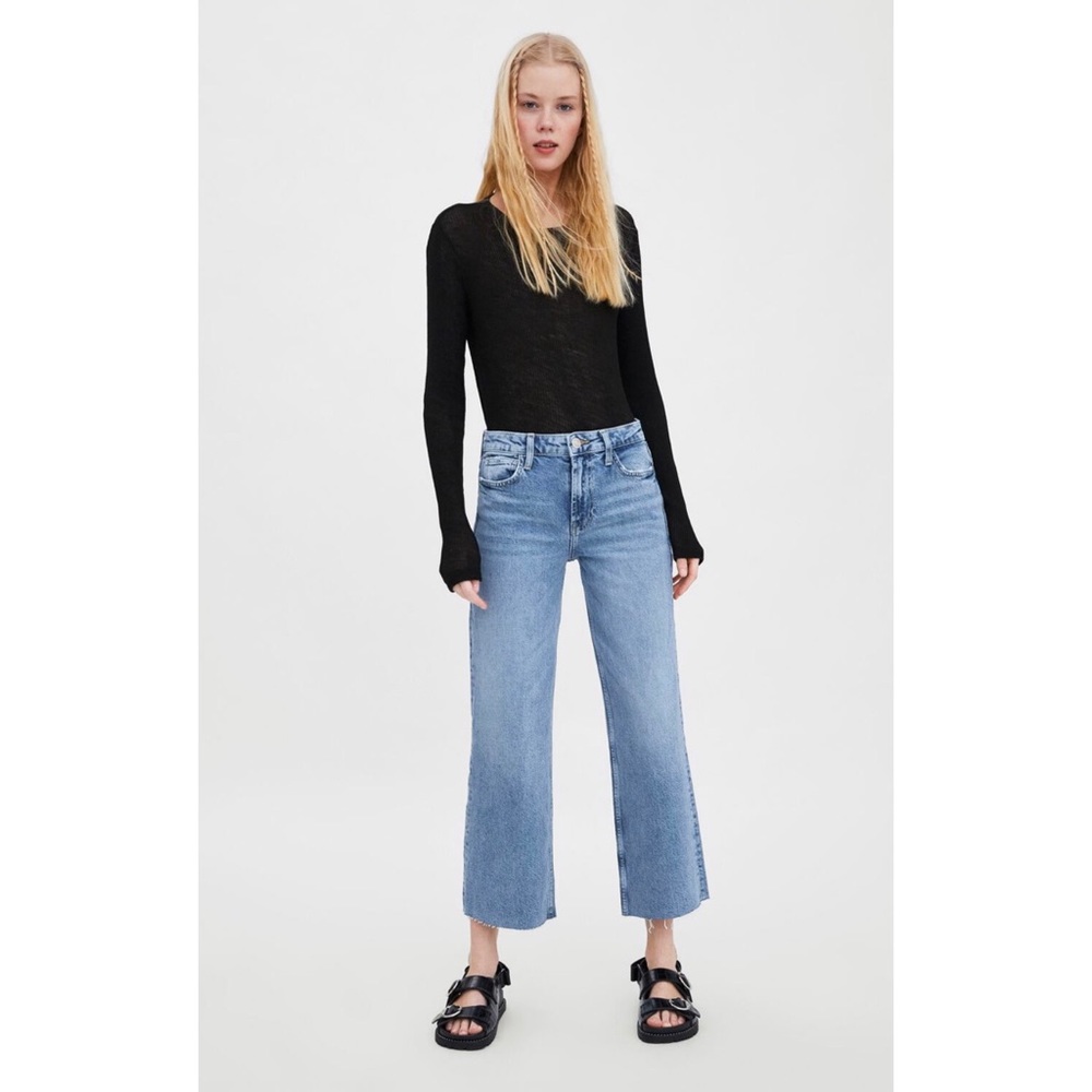 NWT ZARA High Rise Wide Leg Cropped Jeans